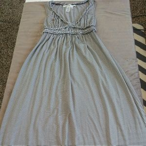Gray and white striped maxi dress